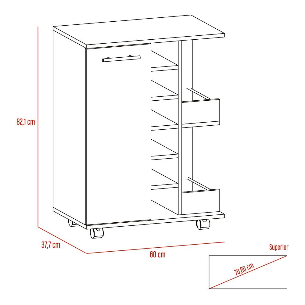 Bar Movible Argus, Wengue, con rodachines - VIRTUAL MUEBLES