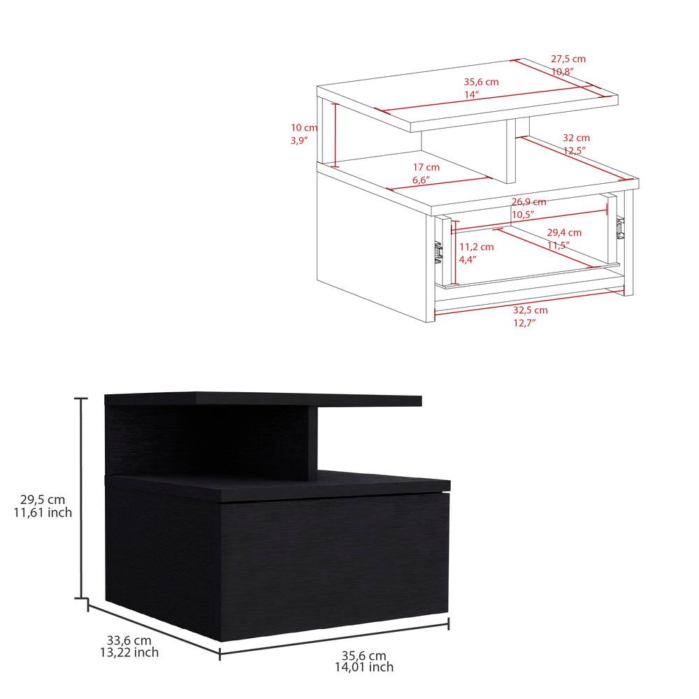 Mesa de Noche Flotante Nube, Wengue con un Cajón y División de dos Entrepaños ZF X2 - VIRTUAL MUEBLES