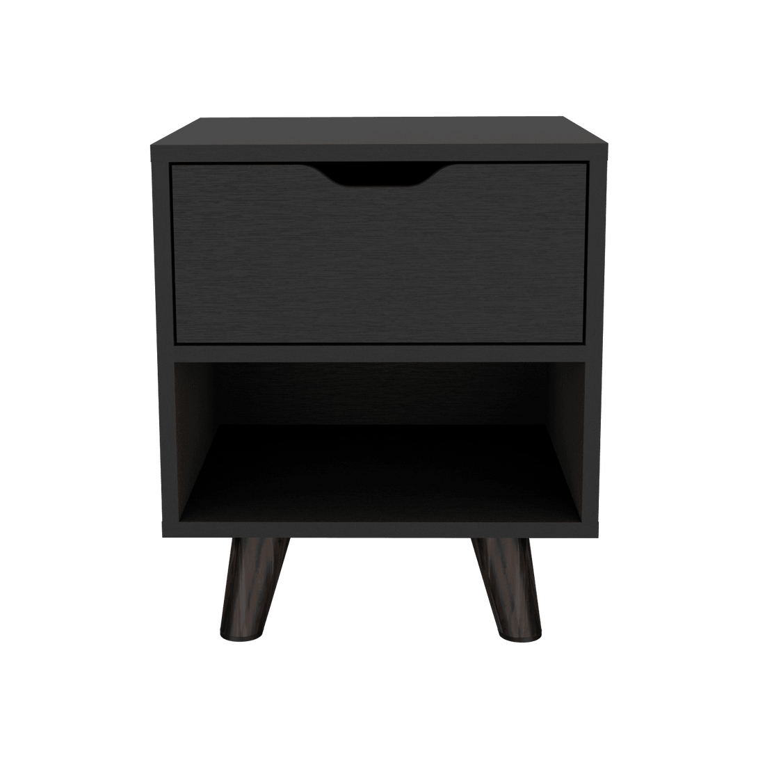 Mesa de Noche Canelo, Wengue, con Patas en Madera y un Cajón ZF - VIRTUAL MUEBLES