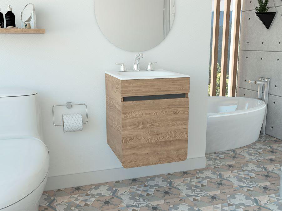 Mueble Lavamanos Aluvy color Miel y Plata oscuro para Baño.