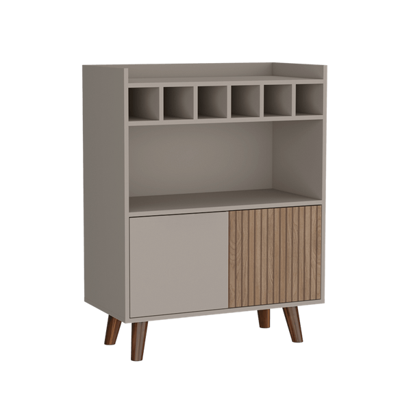 Bar Mirabella, Cocoa, con Dos Puertas Abatibles y Espacio para Almacenar Copas - VIRTUAL MUEBLES