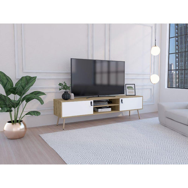 Mesa para TV Lienxo, Macadamia y Blanco, Con Espacio Para TV Hasta 75 Pulgadas - VIRTUAL MUEBLES