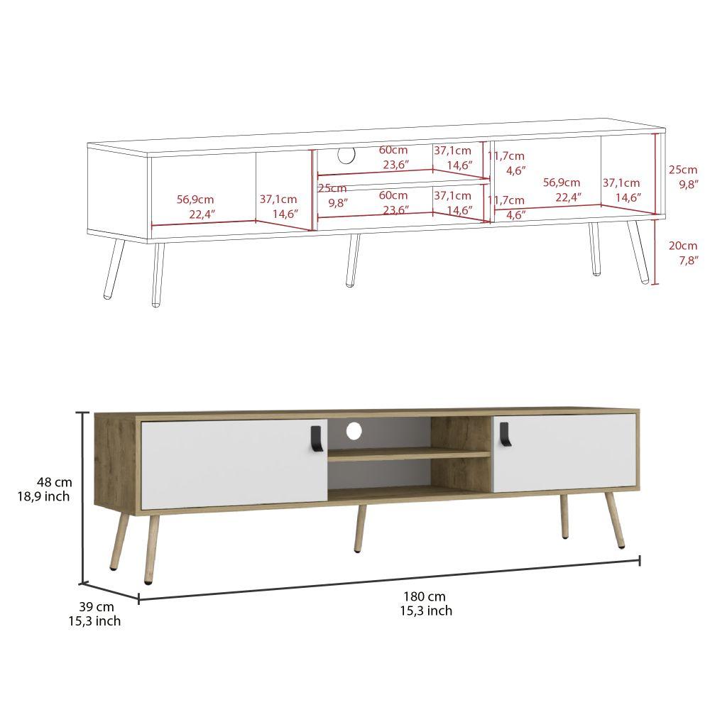 Mesa para TV Lienxo, Macadamia y Blanco, Con Espacio Para TV Hasta 75 Pulgadas - VIRTUAL MUEBLES