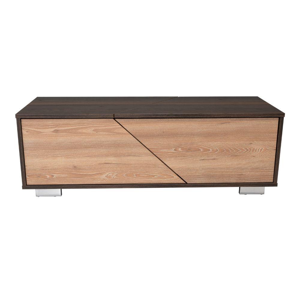 Mesa de Centro Ariel, Caoba y Miel, con Una Puerta y Patas de Acero - VIRTUAL MUEBLES