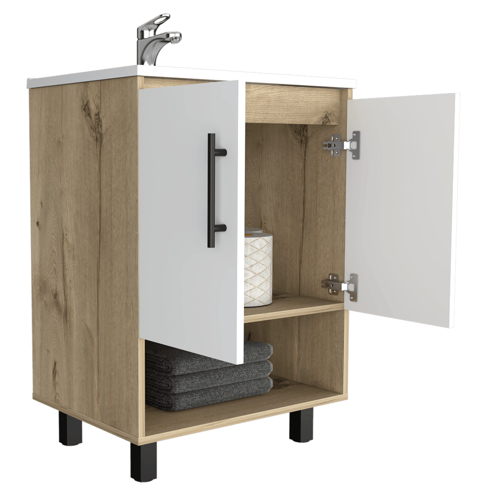 Mueble Lavamanos Aqua color Beige Y Blanco Vainilla Para Baño.