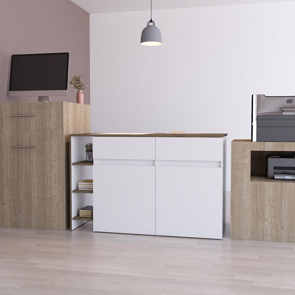 Mueble Multiusos Sery, Blanco Duqueza y Nogal con amplia superficie - VIRTUAL MUEBLES