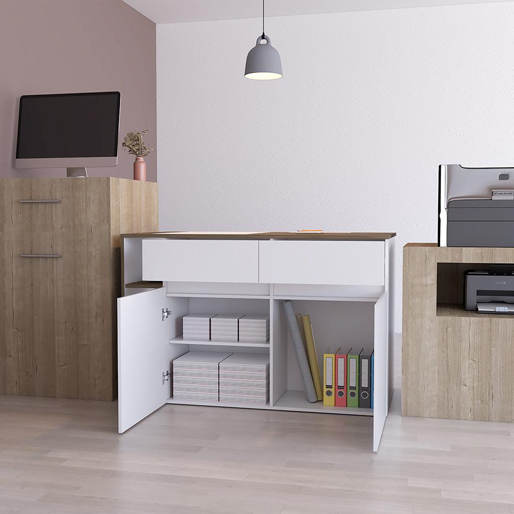 Mueble Multiusos Sery, Blanco Duqueza y Nogal con amplia superficie - VIRTUAL MUEBLES