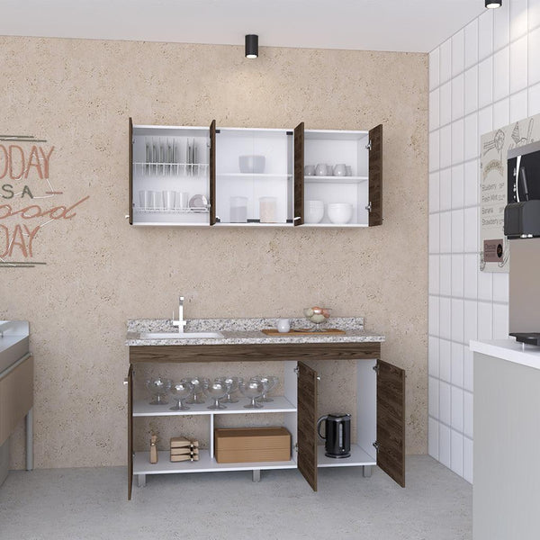 Mueble Multiusos Eris, Chocolate y Blanco, Incluye Mesón Izquierdo Laminado y Lavaplatos - VIRTUAL MUEBLES