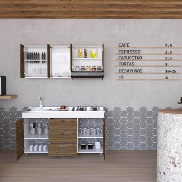 Mueble Multiusos Laurel, Castaño y Blanco, no incluye mesón - VIRTUAL MUEBLES