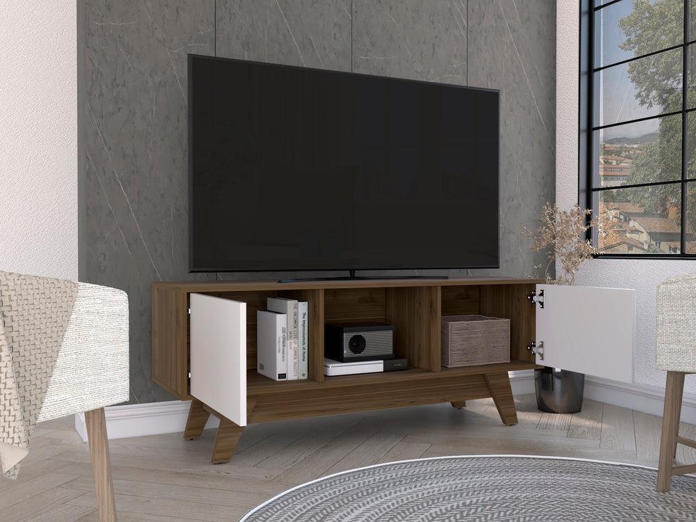 Mesa de Tv Rizzo, Castaño y Blanco Duqueza, con Espacio Para Televisor - VIRTUAL MUEBLES