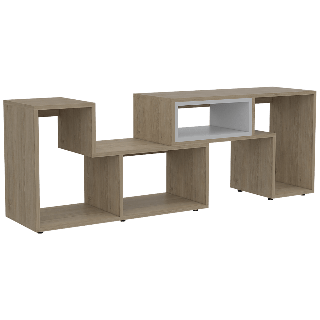 Combo para Sala, Ascher, Incluye Biblioteca, Mesa de Centro, Panel y Mesa para TV, Beige y Blanco - VIRTUAL MUEBLES