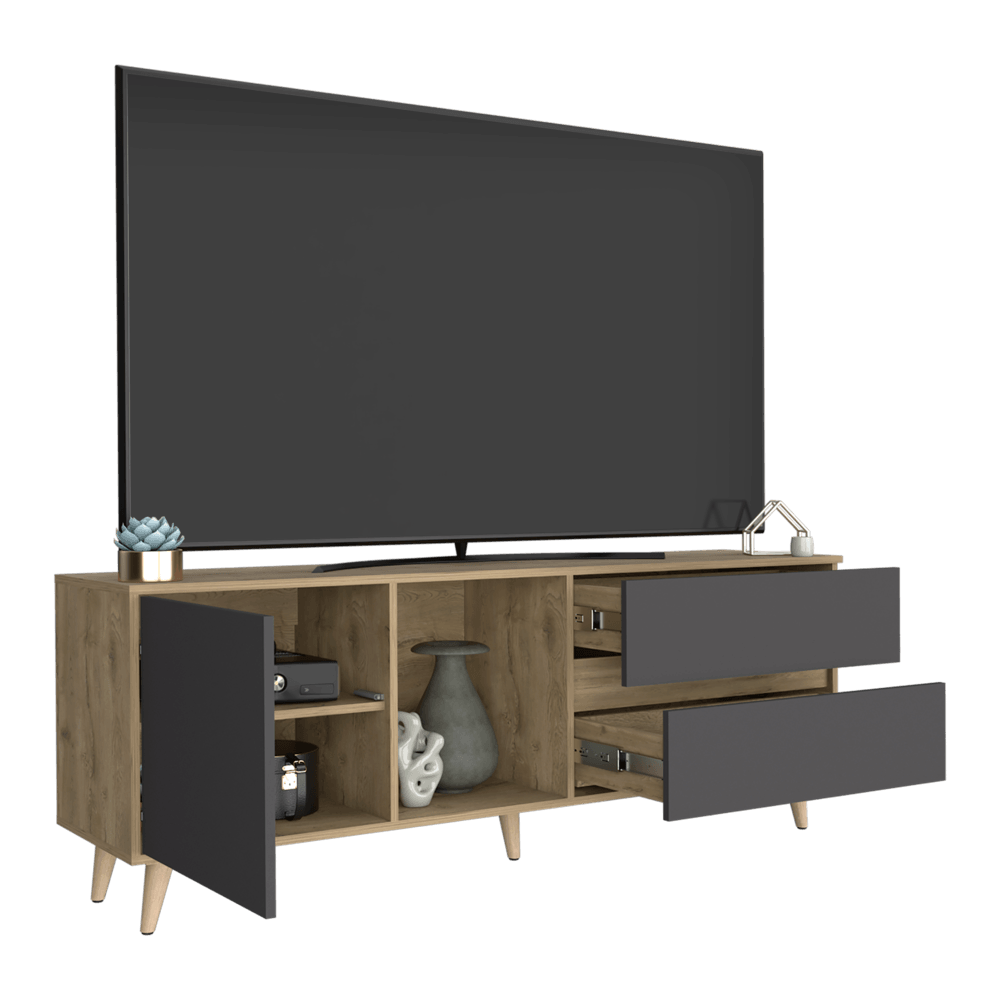 Mesa Para Tv Nashira, Macadamia y Plata Oscuro, con Espacio Para Televisor de Hasta 65 Pulgadas - VIRTUAL MUEBLES