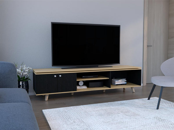 Mesa para TV Rochester, Negro y Fresno Europeo, para televisor máximo 75"