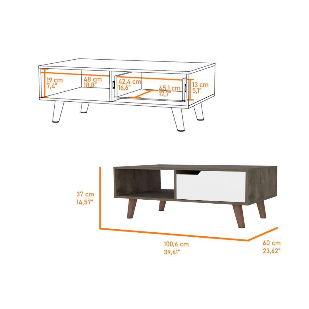 Mesa de Centro Raichel color Nogal y Blanco para Sala.