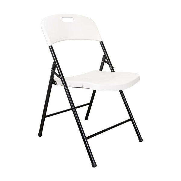 Silla Plegable Dako, Blanco, espaldar y asiento en material plastico y patas metálicas X4