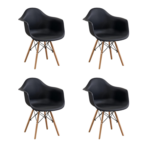 Silla Delia, Color Negro, Con espaldar y patas en Madera X4