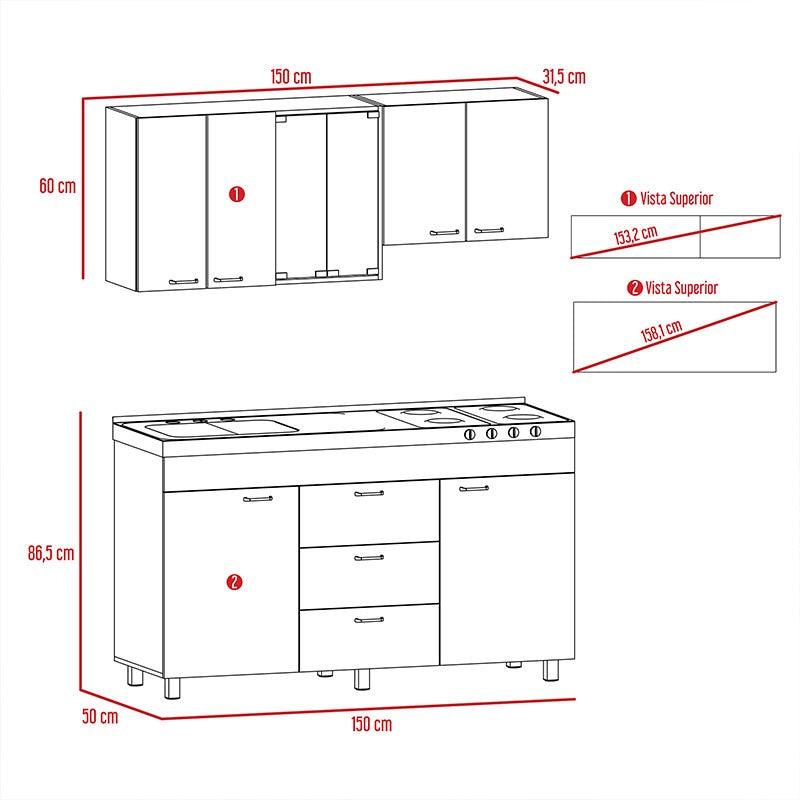 Cocina Integral Venecia color Gris y Blanco.