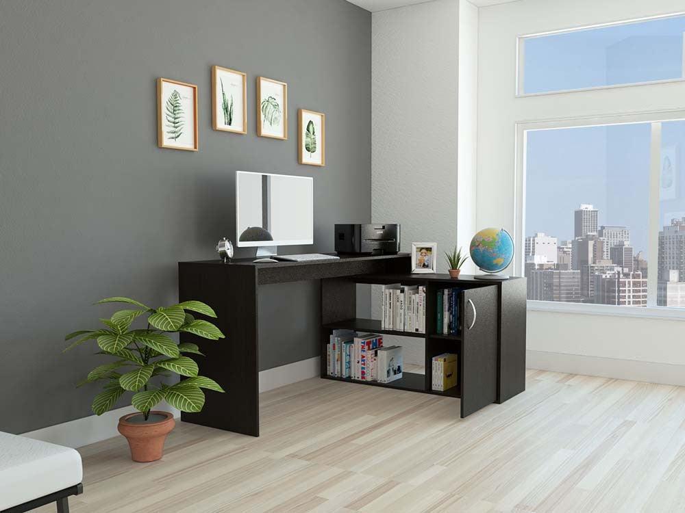 Combo para Oficina, Preto, incluye Escritorio y Silla de Escritorio, Wengue - VIRTUAL MUEBLES